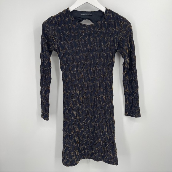 Zara Black Gold Sparkle Lurex Open Back Mini Dress XS Party Night Out Glam - Picture 3 of 9